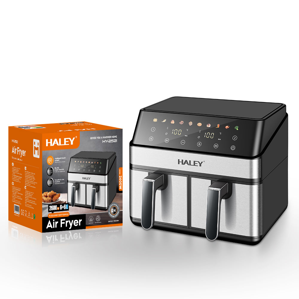 HALEY Large New Air Fryer LED Display Dual Air Fryer Easy to Clean High Quality 1700w Electric Air Fryer HY-2521