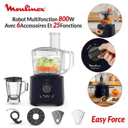 Robot Multifunction 800W Avec 6Accessoires Et 25 Functions Easy Force Moulinex FP247810